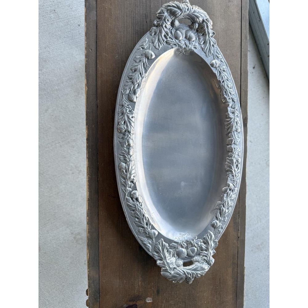 ARTHUR COURT 1987 ALUMINIUN OVAL CHESTNUT LEAF SERVER PLATTER TRAY 20" X 10"